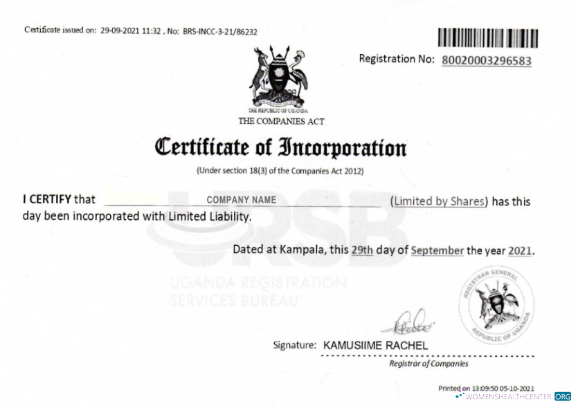 Download Uganda Certificate of Incorporation Photoshop template
